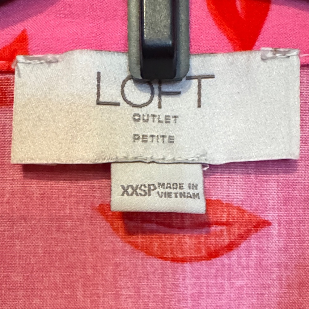 LOFT Pink Blouse with Red Lips Pattern - Picture 2 of 7